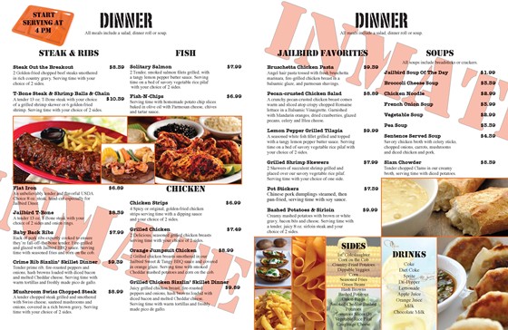 Menu: Jailbird Diner